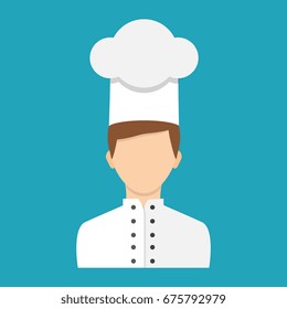 Chef character, icon isolated on background. Flat design style. Vector illustration.