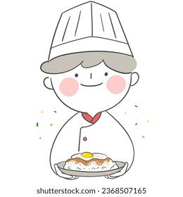 Illustrationen von Küchencharakter. Die Zahl, die das Essen hält.