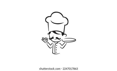 Vector de diseño de las líneas de mascota de caracteres del chef Resumen