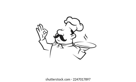 Chef Character Mascot Lines Abstract  Logo Design Vector