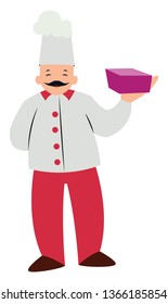 Chef character with a purple box vector illustration on a white background