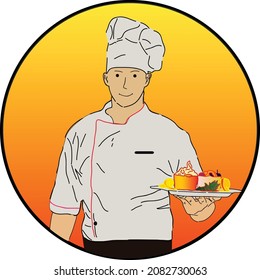 chef character is serving food. hand drawn style vector design illustrations eps 10