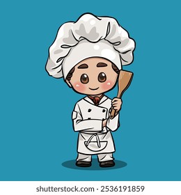 Chef character wearing a chef's hat and white uniform holding a spatula