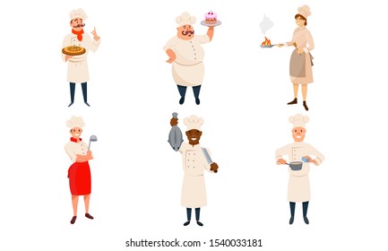 Chef Characters In Different Poses With Their Specialties Vector Illustration Set Isolated On White Background