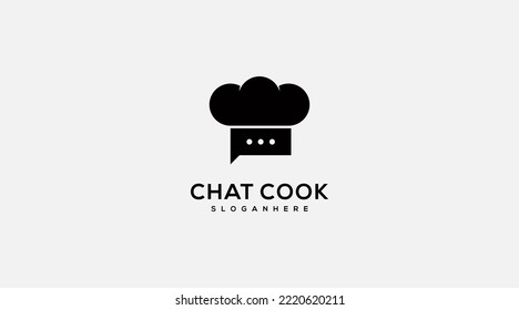 Chef chat vector logo design. Illustration of chef hat and chat symbol. 