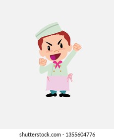 Chef cheering enthusiastically.