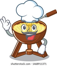 Chef cheese fondue with in mascot shape