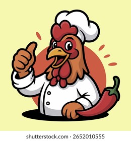 Chef Chicken Cartoon with Chili Pepper