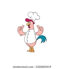 mascota de pollo chef con dos pulgares hacia arriba