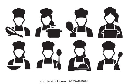 Chef y cocinero avatar iconos conjunto silueta Ilustración vectorial