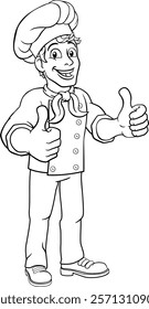 A chef cook or baker cartoon character mascot gving a double thumbs up