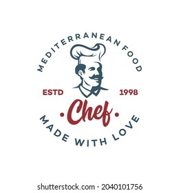 Chef, cook or baker logo. Cafe, restaurant, menu concept. Cartoon vector illustration 