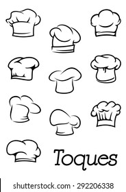 Chef, cook or baker traditional professional toques and hats in outline sketch style for restaurant menu or cooking design