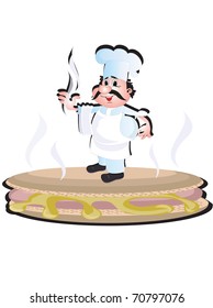 Chef cook and big hot dog