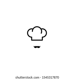 Chef cook cap with mustaches icon isolated on blue. Cooking cap. Menu card. Bakery Logo. Flat vector illustration. 
