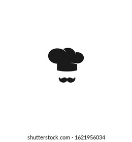 Chef cook cap with mustaches icon isolated on bwhite. Cooking cap. Menu card. Bakery Logo. Flat vector illustration. 