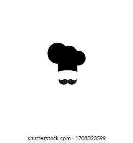 Chef cook cap with mustaches icon isolated on bwhite. Cooking cap. Menu card. Bakery Logo. Flat vector illustration. 