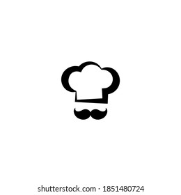 Chef cook cap with mustaches icon isolated on bwhite. Cooking cap. Menu card. Bakery Logo. Flat vector illustration. 