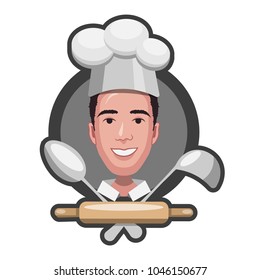 chef cook cartoon character flat design icon. vector illustration
