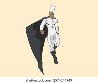 Chef cook as a cartoon superhero with black cape