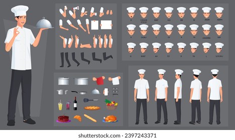 Chef, Cook Character Creation and Animation Pack, Man Wearing white Apron, with Kitchen Utensils, Mouth Animation and Lip Sync