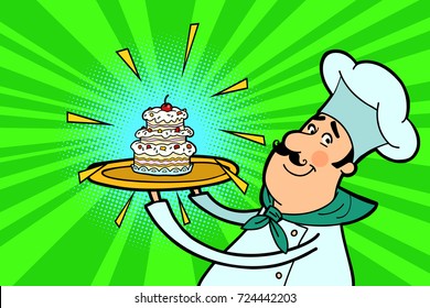 Chef cook character with cupcake
