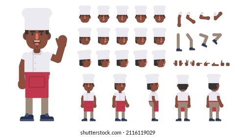 Chef cook creation kit. Create your own pose, action, animation. Modern vector illustration