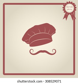 Chef and cook hats set isolated with mustache