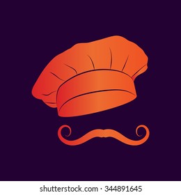 Chef and cook hats set isolated with mustache