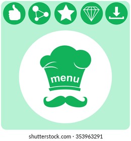 Chef and cook hats set isolated with mustache