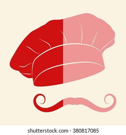 Chef and cook hats set isolated with mustache