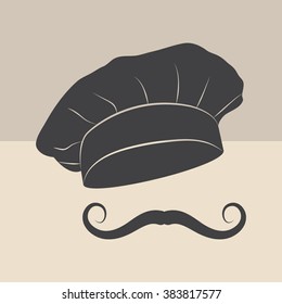 Chef and cook hats set isolated with mustache