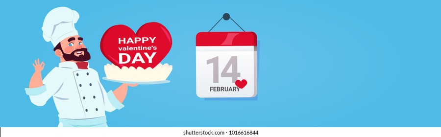 Cocina De Cocina Con Pastel Para Feliz Celebración Del Día De San Valentín Amor Festividad Pancarta Horizontal Con Espacio De Copia Ilustración Vector Plano