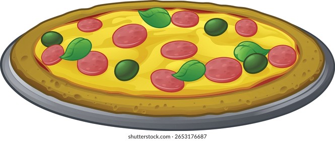 A chef cook holding a pizza cartoon food man mascot character illustration