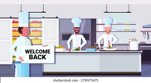 Chef Cook Holding Welcome Back Sign Stock Vector (Royalty Free ...