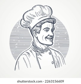 Chef cook, illustration drawn in the graphic style of an engraving. Vector illustration.