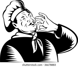 Chef cook kissing finger hand