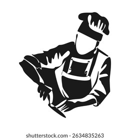 Chef cook line art vector illustration isolated on white background. Chef s Day holiday minimalist background, poster. One continuous line drawing. Labour day