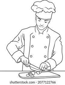 Chef Cook  Line Vector Illustration Isolated On White Background