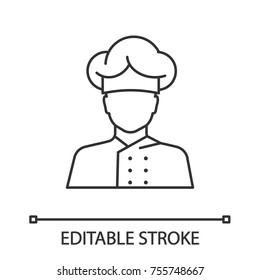 Chef cook linear icon. Kitchen worker. Thin line illustration. Contour symbol. Vector isolated outline drawing. Editable stroke