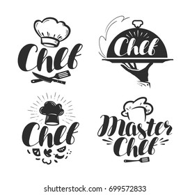 Chef, Cook Logo Or Label. Illustration For Design Menu Restaurant Or Cafe. Lettering Vector