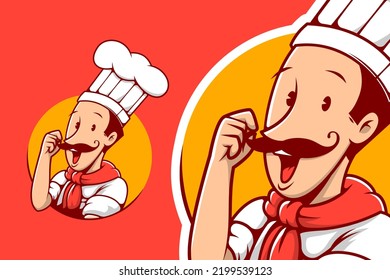 Chef cook master with moustache cartoon mascot emblem logo