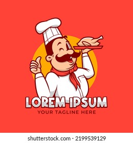 Chef cook master with moustache cartoon mascot emblem logo