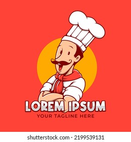 Chef cook master with moustache cartoon mascot emblem logo