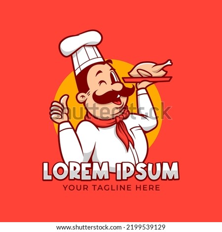 Chef cook master with moustache cartoon mascot emblem logo