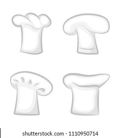 Chef cook Monochrome hats, various design for kitchen staff headwear elements, vector illustration of bakers restaurant worker caps isolated on white.