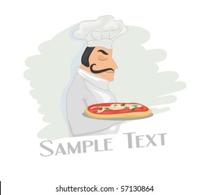 chef cook with pizza
