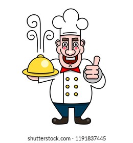 Chef Cook Serving Food Cartoon Character Design Vector Illustration