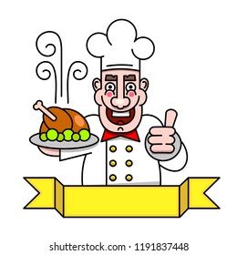 Chef Cook Serving Food Cartoon Character Design Vector Illustration