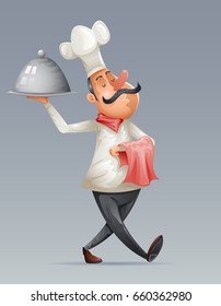 Chef Cook Serving Food Cartoon 3d Elite Restaurant Mascot Character Menu Design Vector Illustrator